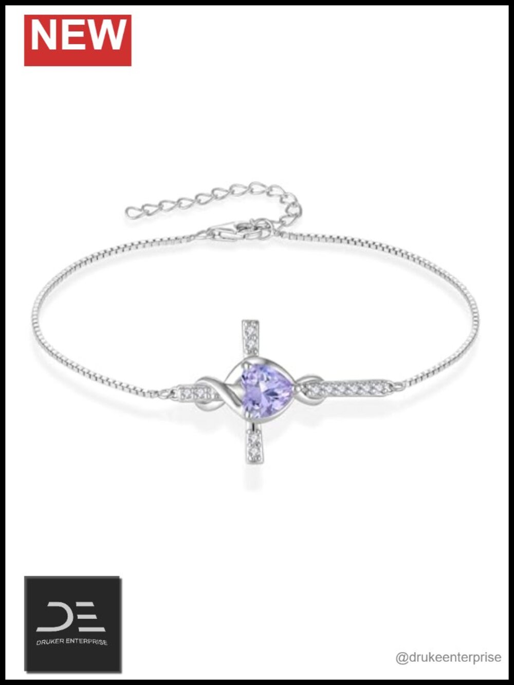 925 Sterling Silver Birthstone Infinity Cross Bracelet
